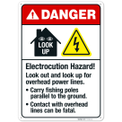 Electrocution Hazard! Look Out And Look Up For Overhead Power Lines Sign,