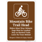 Mountain Bike Trail Head Riders Must Wear Helmets Dogs Must Be Leashed Sign,
