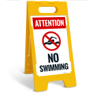 Attention No Swimming Folding Floor Sign,