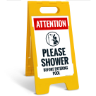 Attention Please Shower Before Entering Pool Folding Floor Sign,
