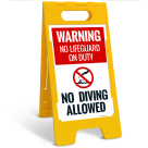 Warning No Lifeguard On Duty No Diving Allowed Folding Floor Sign,