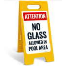 Attention No Glass Allowed In Pool Area Folding Floor Sign,