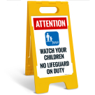 Attention Watch Your Children No Lifeguard On Duty Folding Floor Sign,