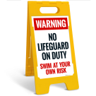 Warning No Lifeguard On Duty Swim At Your Own Risk Folding Floor Sign,
