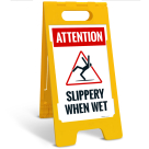 Attention Slippery When Wet Folding Floor Sign,