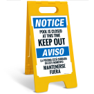 Notice Pool Is Closed At This Time Keep Out Bilingual Folding Floor Sign,