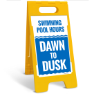 Swimming Pool Hours Dawn To Dusk Folding Floor Sign,