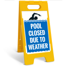 Pool Closed Due To Weather Folding Floor Sign,