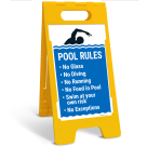 Pool Rules No Glass No Diving No Running Folding Floor Sign,