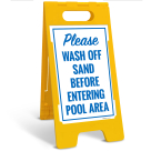 Please Wash Off Sand Before Entering Pool Area Folding Floor Sign,