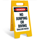 Danger No Jumping Or Diving Shallow Water Folding Floor Sign,