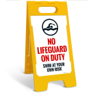 No Lifeguard On Duty Swim At Your Own Risk Folding Floor Sign,