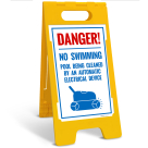 Danger No Swimming Pool Being Cleaned By An Automated Electrical Device Folding Floor Sign,