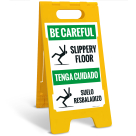 Be Careful Slippery Floor Bilingual Sidewalk Sign Kit,