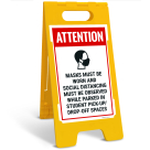 Attention Must Wear Mask And Social Distance In Student Pickup Dropoff Sidewalk Sign Kit,