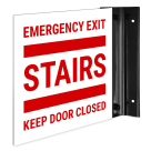 Emergency Exit Stairs Keep Door Closed Projecting Sign, Double Sided,