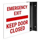 Emergency Exit Keep Door Closed Projecting Sign, Double Sided,