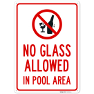 No Glass Allowed In Pool Area With Graphic Sign, (SI-76182)