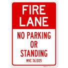 Michigan Fire Lane No Parking Or Standing Sign,