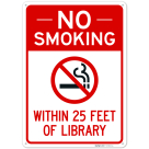 No Smoking Within 25 Feet Of Library Sign,