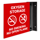 Oxygen Storage No Smoking No Open Flame Projecting Sign, Double Sided,