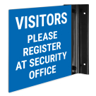 Visitors Please Register At Security Office Projecting Sign, Double Sided,