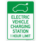 Electric Vehicle Charging Station One Hour Limit Sign,