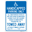 Handicapped Parking Only All Unauthorized Vehicles Will Be Towed Away At Owner Sign,