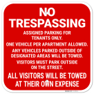 Assigned Parking For Tenants Only Violators Will Be Towed Away Sign,