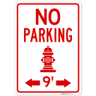 No Parking For 9 Ft On Either Side With Fire Hydrant Symbol Sign,