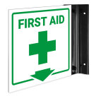 First Aid With Down Arrow Projecting Sign, Double Sided,