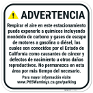 Enclosed Parking Facility Exposure Warning Spanish Sign,