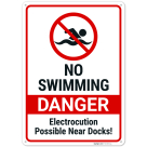 Danger No Swimming Electrocution Possible Near Docks Sign,