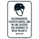 Skateboarders Scooter Riders And Inline Skaters Are Required To Wear Helmets Sign,