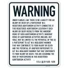 Warning Under Kansas Law There Is No Liability For An Injury Or Death Of A Participant Sign,