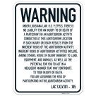 Warning Under Louisiana Law There Is No Liability For An Injury Or Death Of A Participant In An Agritourism Sign,