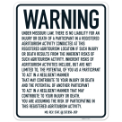 Warning Under Missouri Law There Is No Liability For An Injury Or Death Of A Participant Sign,