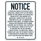 Notice A Person Who Observes Or Participates In An Agricultural Tourism Activity On This Property Sign,