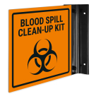 Blood Spill CleanUp Kit Projecting Sign, Double Sided,