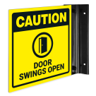 Caution Doors Swings Open Projecting Sign, Double Sided,