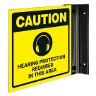 OSHA Caution Hearing Protection Required in this Area Projecting Sign, Double Sided,