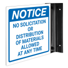 No Solicitation Or Distribution Of Materials Allowed Projecting Sign, Double Sided,