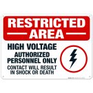 Restricted Area High Voltage Authorized Only Contact Sign, OSHA Danger Sign Restricted Area High Voltage Authorized Only Contact Sign, OSHA Danger Sign
