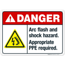 Arc Flash And Shock Hazard Appropriate PPE Required Sign, ANSI Danger Sign, (SI-5208) Arc Flash And Shock Hazard Appropriate PPE Required Sign, ANSI Danger Sign, (SI-5208)