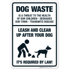 Dog Waste is a Threat to the Health of our Children Leash and Clean Up After Your Dog Sign Dog Waste is a Threat to the Health of our Children Leash and Clean Up After Your Dog Sign