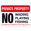 Private Property No Wading Playing And Fishing Sign Private Property No Wading Playing And Fishing Sign