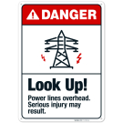 Look Up Power Lines Overhead Serious Injury May Result With Graphic Sign, Look Up Power Lines Overhead Serious Injury May Result With Graphic Sign,