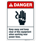 Keep Away And Keep Clear Of This Equipment When Working Near Power Lines Sign, Keep Away And Keep Clear Of This Equipment When Working Near Power Lines Sign,