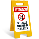 Attention No Glass Allowed In Pool Area With Graphic Folding Floor Sign, Attention No Glass Allowed In Pool Area With Graphic Folding Floor Sign,