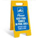 Please Keep Pool Towels In Pool Area Deposit Used Towels Here Folding Floor Sign, Please Keep Pool Towels In Pool Area Deposit Used Towels Here Folding Floor Sign,